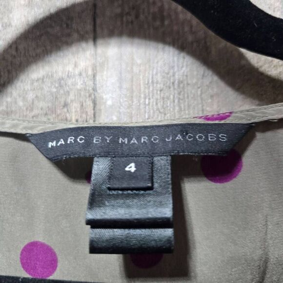 MARC BY MARC JACOBS Silk V Neck Polka Dot Gathered Dress Midi - Picture 4 of 5